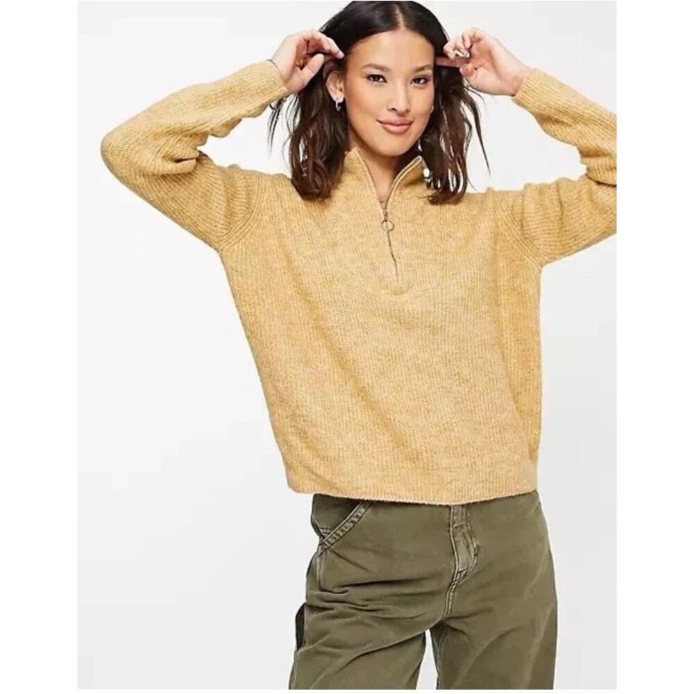 Vero Moda 1/4 Zip Turtleneck Sweater Gold Mustard Yellow Academia College Cozy